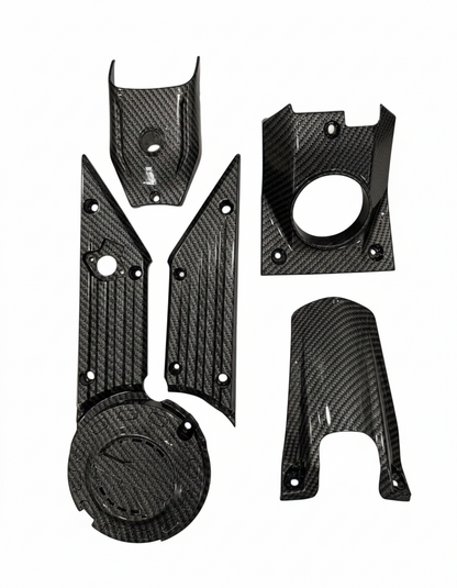 Set of talaria x3 carbon fiber plastics top view Talaria X3 carbon plastics kit — full set of hydrodipped carbon body panels, not a wrap