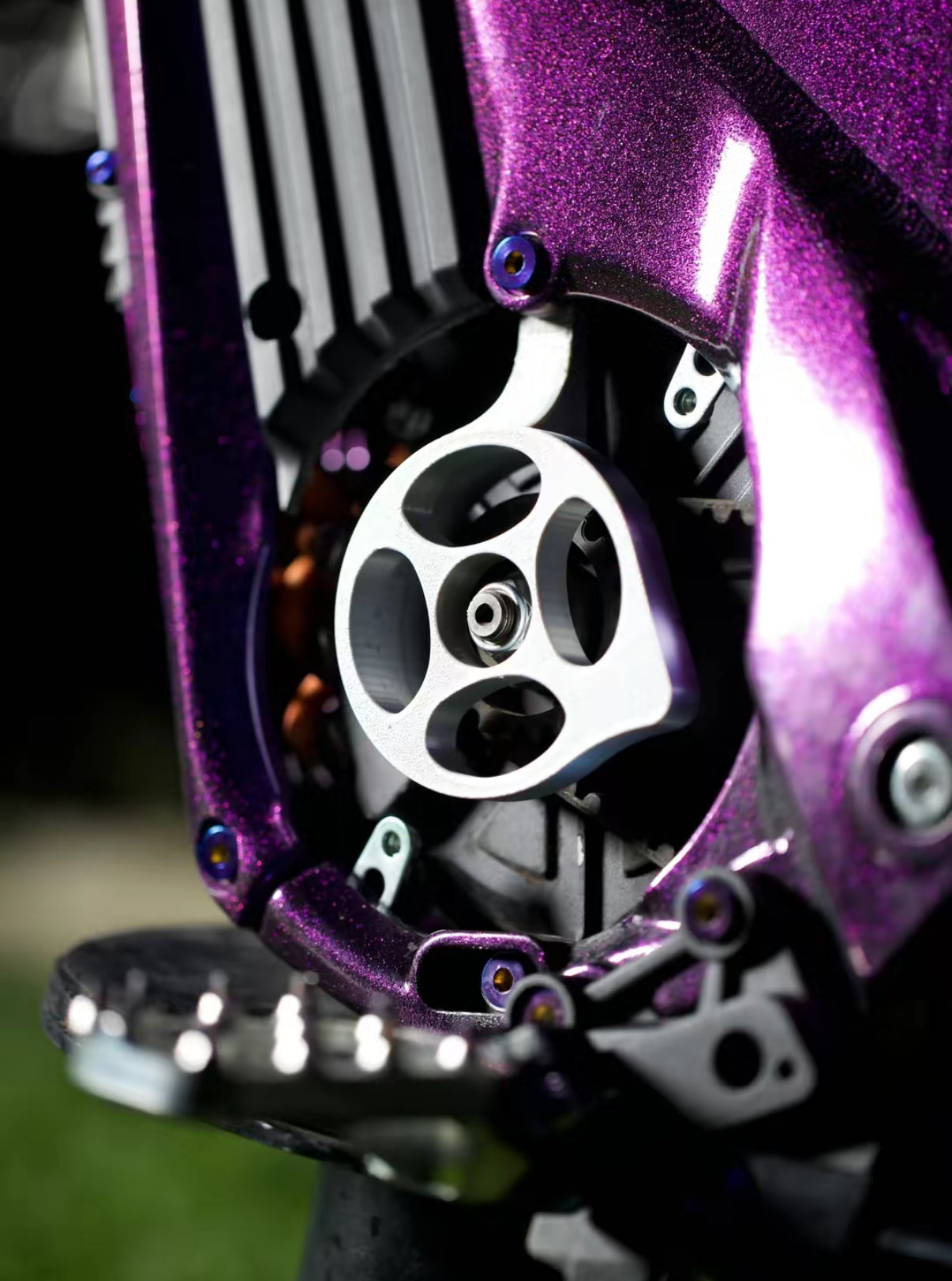 silver plastic motor cover for talaria x3 installed on bike
